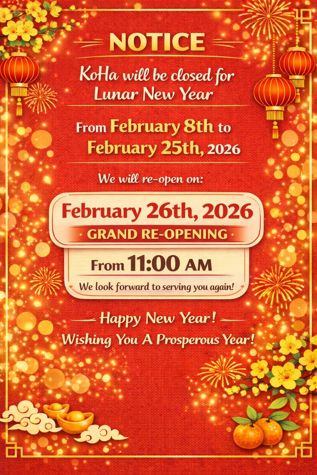Luna New Year holiday hours and reopening schedule